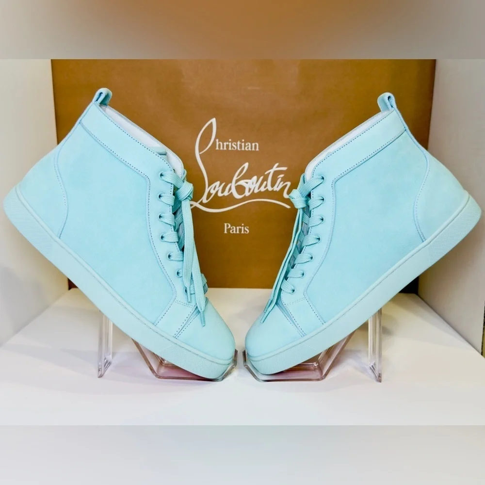Christian Louboutin Louis Orlato High-top Men’s Sneakers Teal Suede/Velvet EU-44